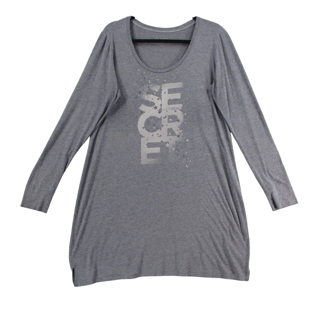 Victorias Secret Gray Star Moon Graphic Long Sleeve Sleep Shirt Nightgown XS